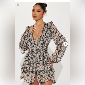Fashion Nova Black Floral Long Sleeve Dress